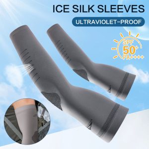 2pcs ice silk sunscreen sleeves men cycling sports elastic arm guards quick drying sweat absorbent cooling sleeves cover